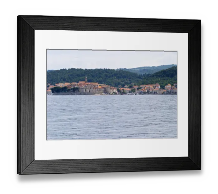 Framed Print : View across the sea on the town of Korcula on the island of the same name where Marco