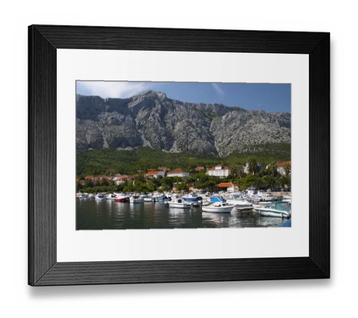 Framed Print : Mount Sveti Ilija mountain. Orebic town, holiday resort on the south coast of Framed Print : Mount Sveti Ilija mountain. Orebic town, holiday resort on the south coast of