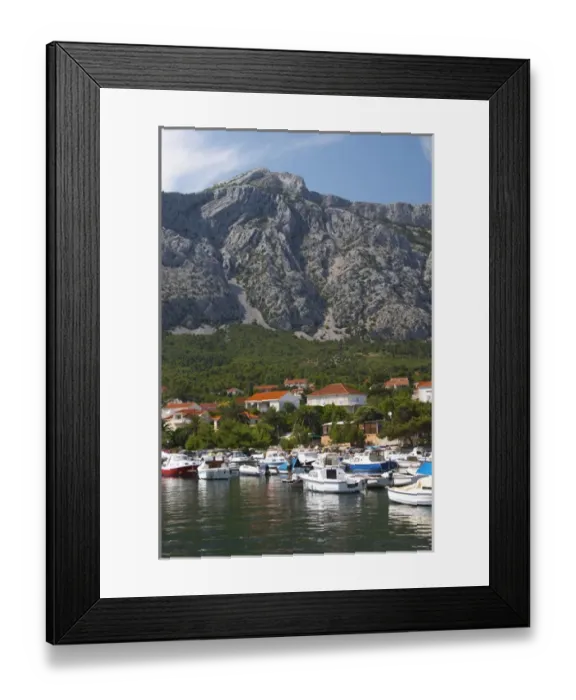 Framed Print : Mount Sveti Ilija mountain. Orebic town, holiday resort on the south coast of Framed Print : Mount Sveti Ilija mountain. Orebic town, holiday resort on the south coast of