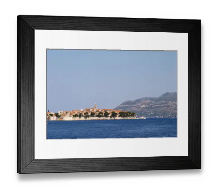 Framed Print : View across the sea on the town of Korcula on the island of the same name where Marco Framed Print : View across the sea on the town of Korcula on the island of the same name where Marco