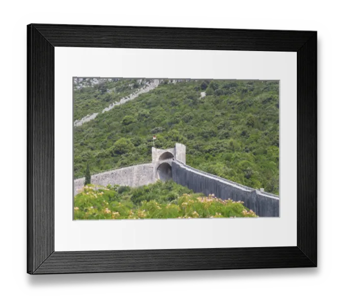 Framed Print : The Ston fortress built in the 14th century, and part of the 5 km long wall. Peljesac Peninsula
