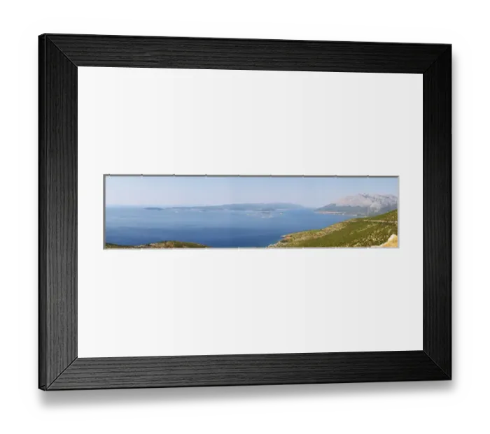 Framed Print : View over the Orebic village town and the Sveti Ilija mountain, dark blue sea towards