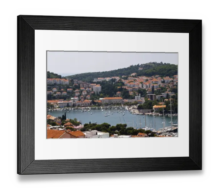 Framed Print : View over the harbour and the modern part of the city. Luka Gruz harbour. Dubrovnik, new city