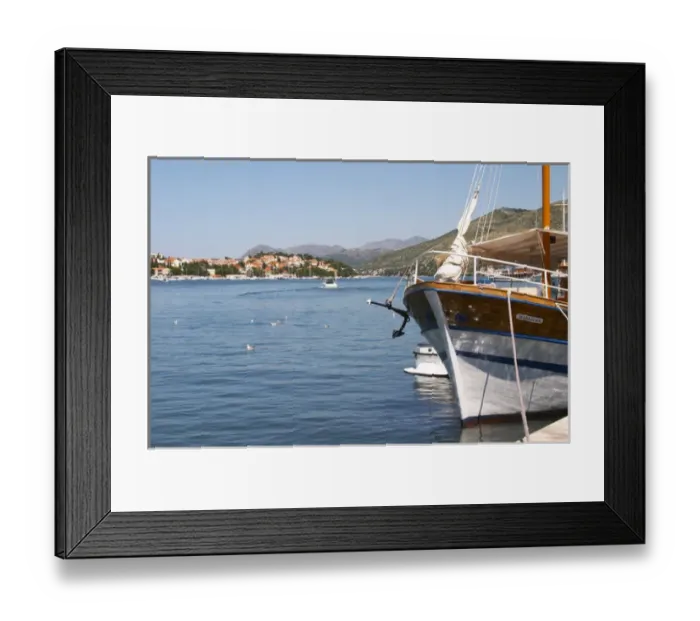 Framed Print : Pleasure boats moored on buoys and along the key, villas along the coast. Mountains Framed Print : Pleasure boats moored on buoys and along the key, villas along the coast. Mountains