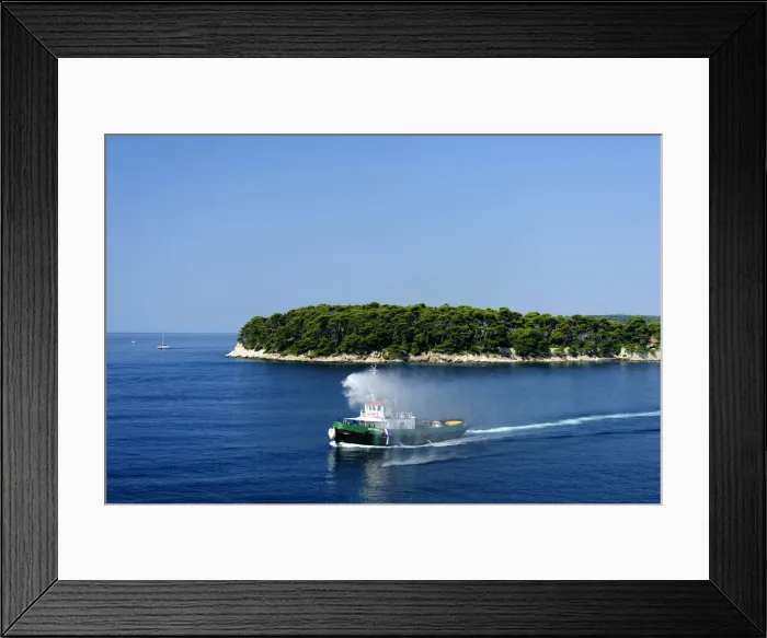 Framed Print : Europe, Croatia, Dubrovnik, Port. The tugboat Antares steams into the Port of Dubrovnik