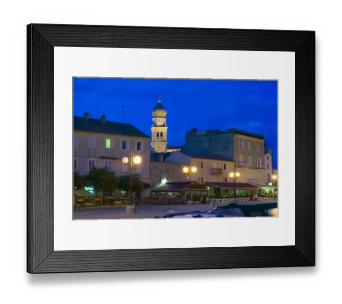 Framed Print : town by night, krk, croatia, eastern europe. balkan, europe