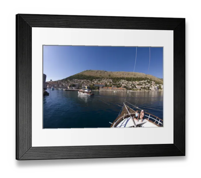 Framed Print : Aerial view from Sailboat mast of City Walls of Walled City of Dubrovnik, Southeastern Framed Print : Aerial view from Sailboat mast of City Walls of Walled City of Dubrovnik, Southeastern