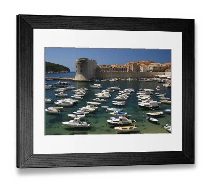 Framed Print : View of boats in Old Harbor, walled City of Dubrovnik, Southeastern Tip of Croatia Framed Print : View of boats in Old Harbor, walled City of Dubrovnik, Southeastern Tip of Croatia