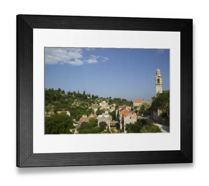 Framed Print : CROATIA, Central Dalmatia, BRAC ISLAND, LOZISCA. Mountain Town View