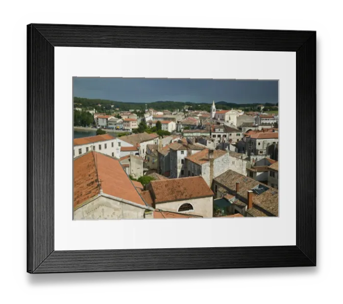 Framed Print : CROATIA, Istria, POREC. Town View from the Euphrasian Basilica (b. 6th century) tower