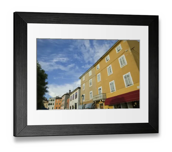 Framed Print : CROATIA, Istria, ROVINJ. ROVINJ harbor, Colorful building