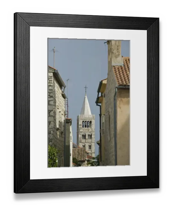 Framed Print : CROATIA, Kvarner Region, RAB ISLAND, RAB TOWN. St. Mary the Great Cathedral Tower