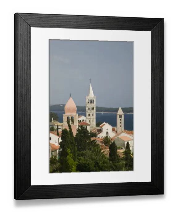 Framed Print : CROATIA, Kvarner Region, RAB ISLAND, RAB TOWN. Churches of RAB TOWN from 7th century