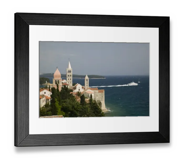 Framed Print : CROATIA, Kvarner Region, RAB ISLAND, RAB TOWN. Churches of RAB TOWN from 7th century