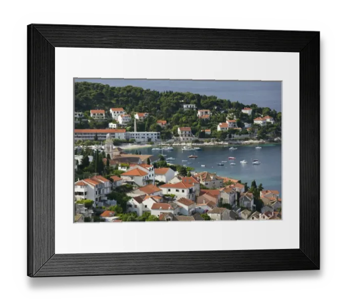 Framed Print : CROATIA, Southern Dalmatia, Hvar Island, Hvar Town. Overview of Hvar Town