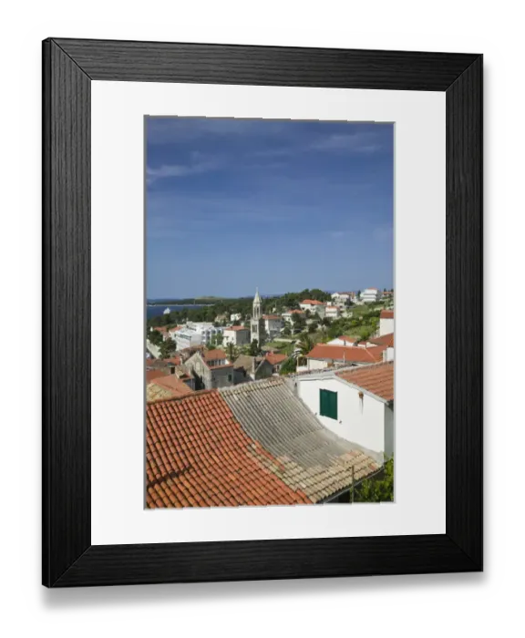 Framed Print : CROATIA, Southern Dalmatia, Hvar Island, Hvar Town. Overview of Hvar Town