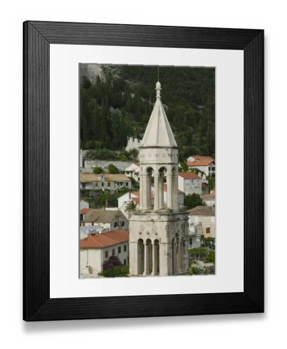 Framed Print : CROATIA, Southern Dalmatia, HVAR Island, HVAR TOWN. Town View with St. Marko Church