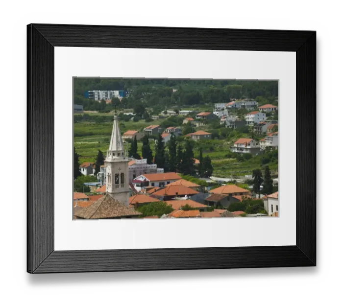 Framed Print : CROATIA, Southern Dalmatia, HVAR Island. View of the town of JELSA