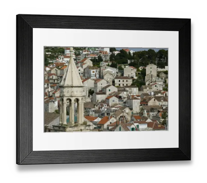Framed Print : CROATIA, Southern Dalmatia, HVAR Island, HVAR TOWN. Town View with St. Marko Church