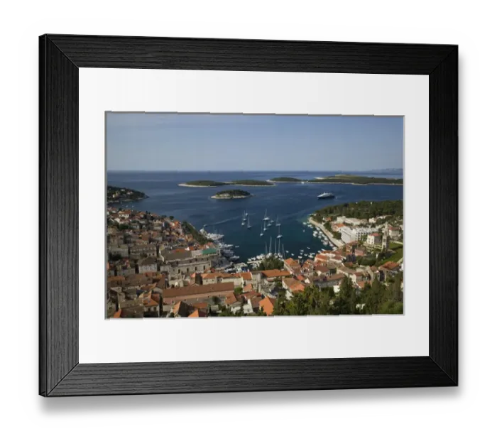 Framed Print : CROATIA-Southern Dalmatia-Hvar Island-Hvar Town: Hvar Yacht Harbor from Fortress