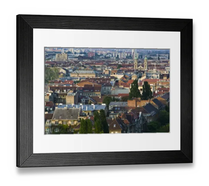 Framed Print : Croatia-Zagreb. Aerial View of the Lower Town at Sunset Framed Print : Croatia-Zagreb. Aerial View of the Lower Town at Sunset