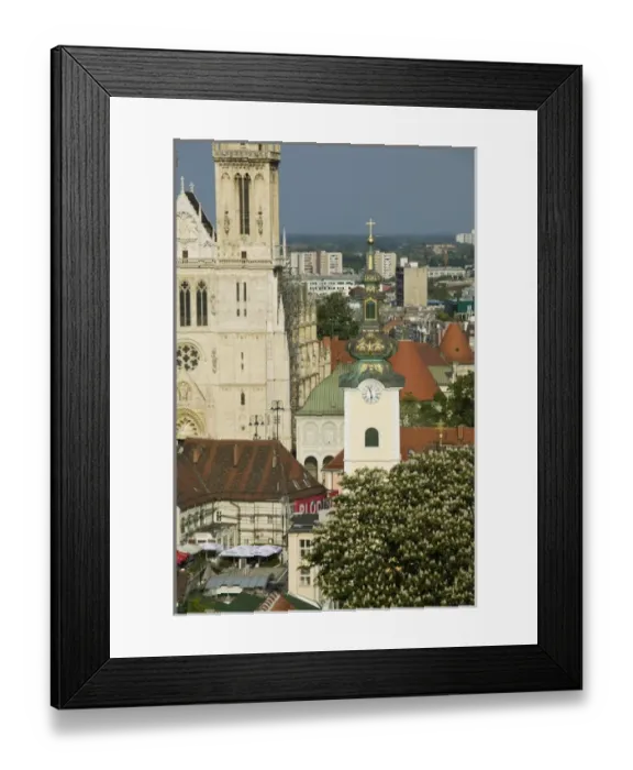 Framed Print : Croatia-Zagreb. Cathedral and Church of St. Mary from Upper Town
