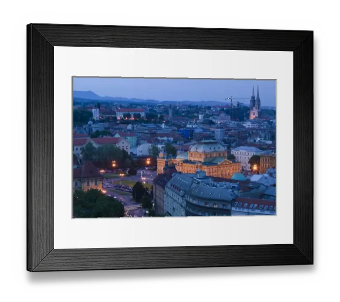 Framed Print : Croatia-Zagreb. City and Croatian National Theater / Dusk Framed Print : Croatia-Zagreb. City and Croatian National Theater / Dusk