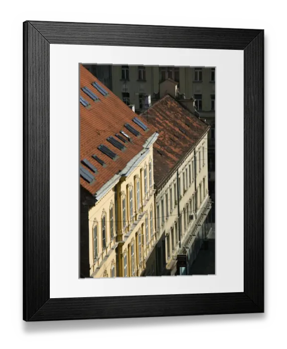 Framed Print : Croatia-Zagreb. Old Town Zagreb-Buildings by Finicular Railway