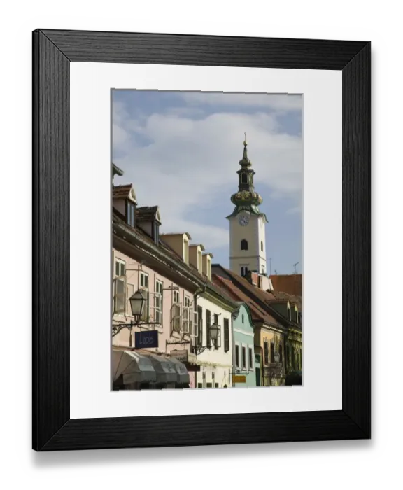 Framed Print : Croatia-Zagreb. Old Town Zagreb-Tkalciceva Street Cafe  /  Restaurant Area and St. Mary