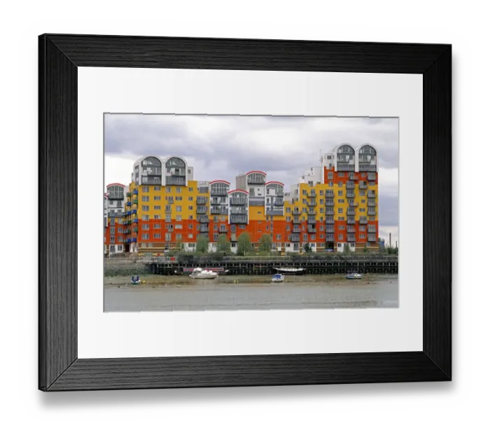 Framed Print : Apartment housing along the Thames River in London, England