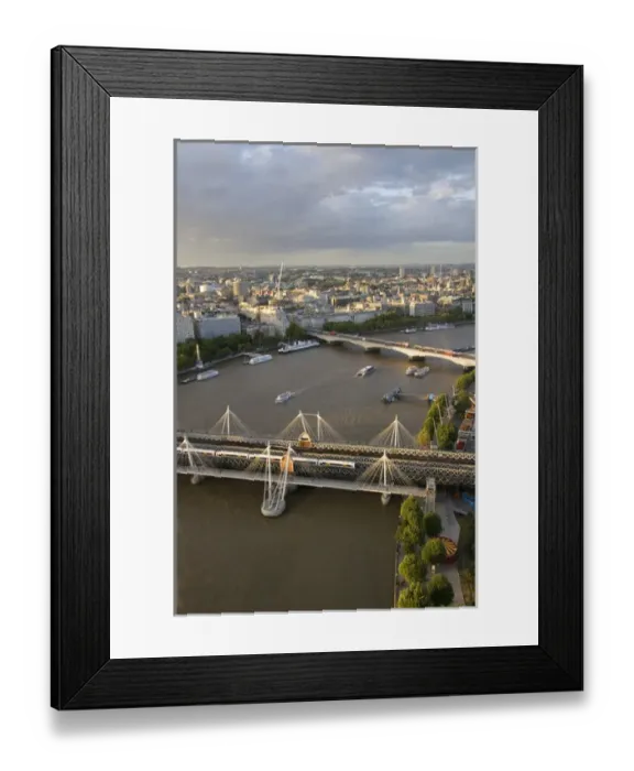 Framed Print : The Hungerford Bridge, Golden Jubilee Bridge, and the Waterloo Bridge crossing Framed Print : The Hungerford Bridge, Golden Jubilee Bridge, and the Waterloo Bridge crossing