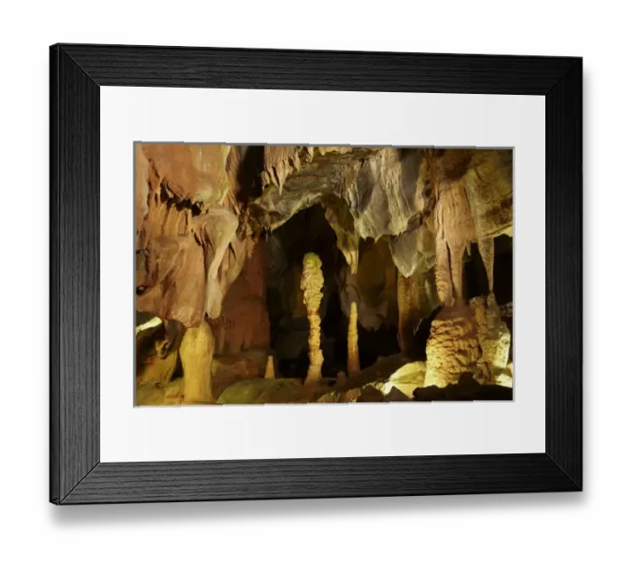 Framed Print : Stalactites and stalagmites, Coxs Cave, Cheddar Caves, Somerset, England, United