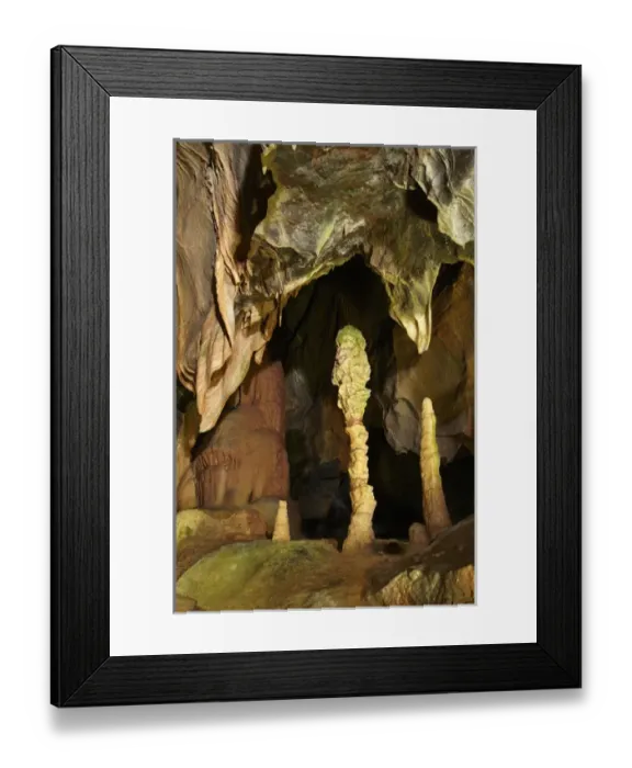 Framed Print : Stalactites and stalagmites, Coxs Cave, Cheddar Caves, Somerset, England, United