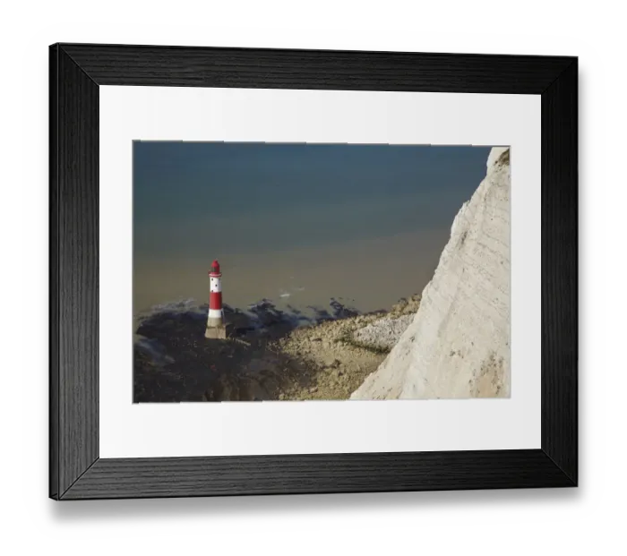 Framed Print : Lighthouse and White Cliffs, Beachy Head, East Sussex, England, United Kingdom