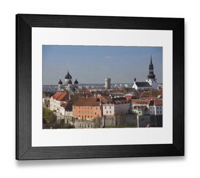 Framed Print : Estonia, Tallinn, Old Town, elevated view of Toompea from St. Olafs Church Tower