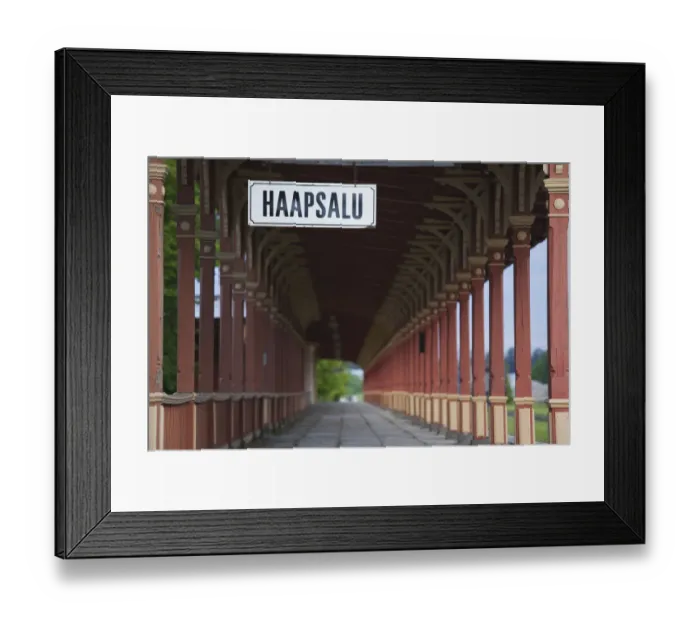 Framed Print : Estonia, Western Estonia, Haapsalu, town sign at train station Framed Print : Estonia, Western Estonia, Haapsalu, town sign at train station