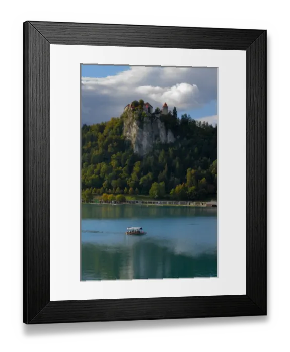 Framed Print : 05. Slovenia, Bled, Lake Bled, pletna boat and Bled Castle (Editorial Usage Only)