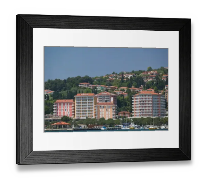 Framed Print : SLOVENIA-PRIMORSKA-Portoroz: Resort Hotels along Portoroz Bay