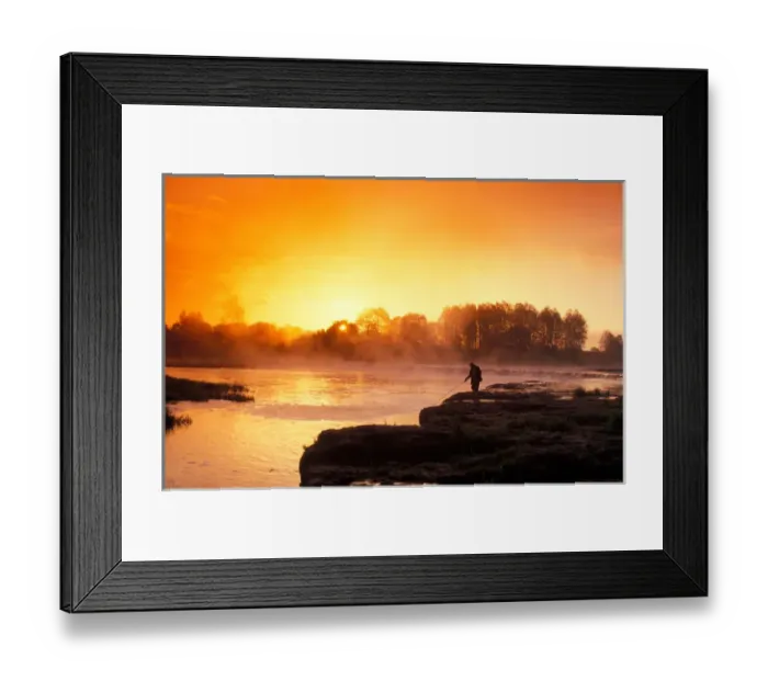 Framed Print : Fisherman at sunrise on Venta River waterfall at city of Kuldiga in Kurzeme region Framed Print : Fisherman at sunrise on Venta River waterfall at city of Kuldiga in Kurzeme region