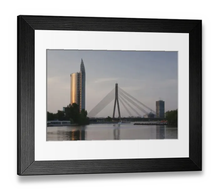 Framed Print : Latvia, Riga, Vansu Bridge, Swedbank building, and Daugava River, dusk Framed Print : Latvia, Riga, Vansu Bridge, Swedbank building, and Daugava River, dusk