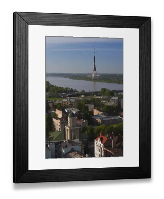 Framed Print : Latvia, Riga, Vecriga, Old Riga, elevated view of Daugava River and TV Tower Framed Print : Latvia, Riga, Vecriga, Old Riga, elevated view of Daugava River and TV Tower