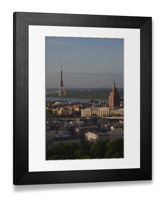 Framed Print : Latvia, Riga, elevated view of Old Riga, Academy of Sciences building, and TV Tower Framed Print : Latvia, Riga, elevated view of Old Riga, Academy of Sciences building, and TV Tower