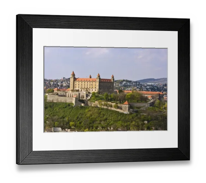 Framed Print : Scenic of Bratislava City from the top of a restaurant above a bridge in Solvakia