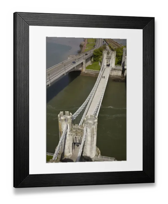 Framed Print : Road bridge and Conwy Suspension Bridge (1826), Conwy, Wales, United Kingdom Framed Print : Road bridge and Conwy Suspension Bridge (1826), Conwy, Wales, United Kingdom