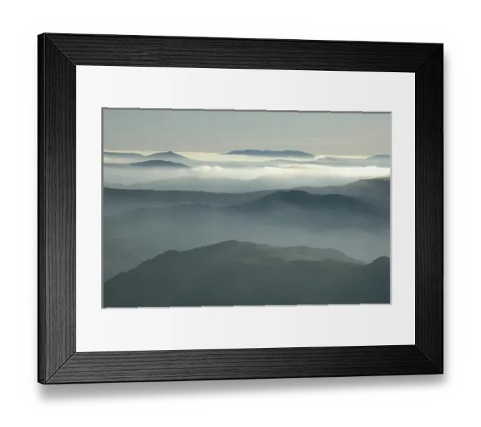 Framed Print : UK - Wales - Snowdonia - Vew over foggy valleys from Goch, Mt Snowdon horseshoe loop MR