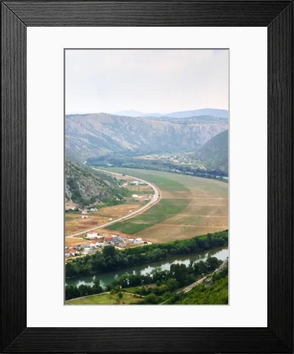 Framed Print : Vineyards planted on the plain along the river Neretva, in the Mostar Citluk region