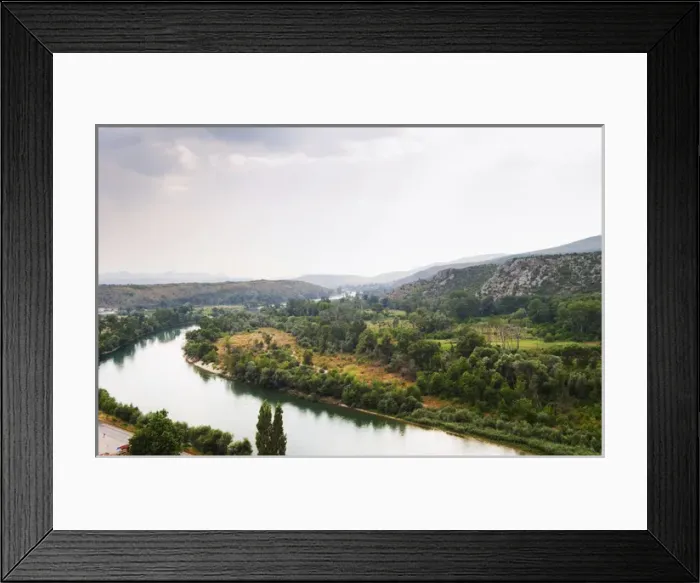 Framed Print : View from the hilltop tower over the Neretva river and the plain in the river valley