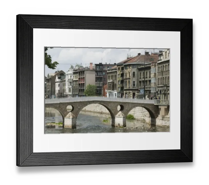 Framed Print : Bosnia & Hercegovina- Sarajevo. Latin Bridge over the Miljacka River- Here in 1914 Framed Print : Bosnia & Hercegovina- Sarajevo. Latin Bridge over the Miljacka River- Here in 1914