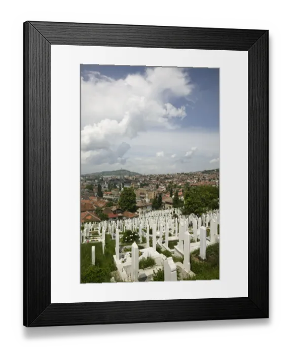 Framed Print : Bosnia & Hercegovina- Sarajevo. Muslim Cemetery South Side of Miljacka River Framed Print : Bosnia & Hercegovina- Sarajevo. Muslim Cemetery South Side of Miljacka River