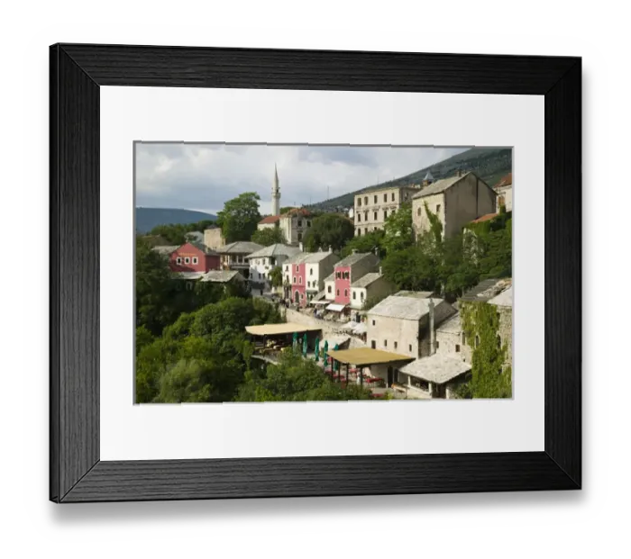 Framed Print : Bosnia-Hercegovina - Mostar. Old Town Mostar  /  Ottoman Era Buildings  /  Late Afternoon